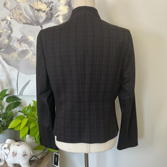 Nine West Blazer Womens 8 Black Plaid Open Front‎ Stretch Lined Career Jacket - Picture 4 of 8